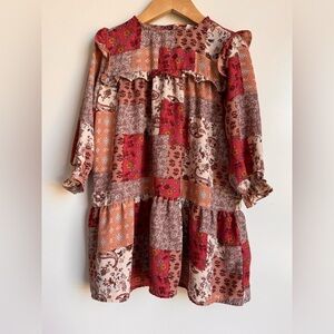 Tullabee 5T Patchwork Boho Little Girl Dress Wood Button‎ Cottagecore Dress